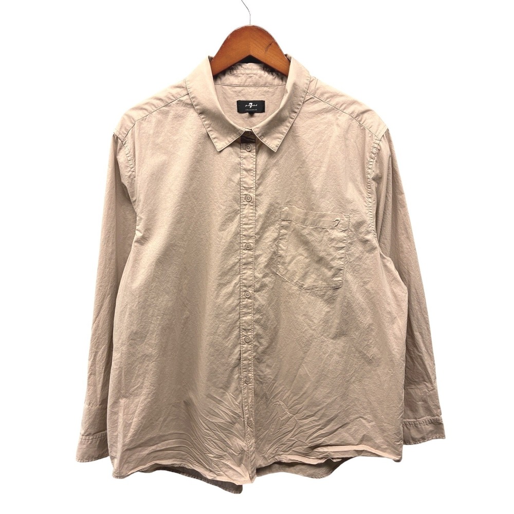 7 For All Mankind Button Down Shirt Mens XL Tan Beige Casual Neutral Preppy